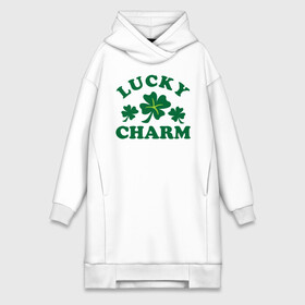 Платье-худи хлопок с принтом Lucky charm   клевер ,  |  | Тематика изображения на принте: patricks day | saint patricks day | день патрика | день святого патрика | клевер | четырехлистный клевер