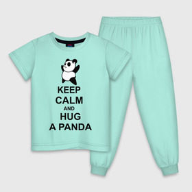 Детская пижама хлопок с принтом keep calm and hug a panda , 100% хлопок |  брюки и футболка прямого кроя, без карманов, на брюках мягкая резинка на поясе и по низу штанин
 | панда