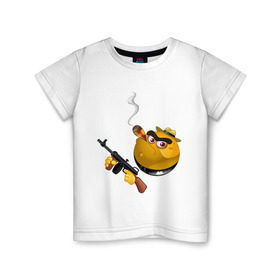 Детская футболка хлопок с принтом Smile Gangster , 100% хлопок | круглый вырез горловины, полуприлегающий силуэт, длина до линии бедер | Тематика изображения на принте: smile gangster | автомат | колобок | оружие | смайл гангстер