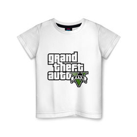 Детская футболка хлопок с принтом GTA 5 , 100% хлопок | круглый вырез горловины, полуприлегающий силуэт, длина до линии бедер | gta | игры | лого gta