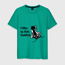 Мужская футболка хлопок с принтом I like to fish Catfish , 100% хлопок | прямой крой, круглый вырез горловины, длина до линии бедер, слегка спущенное плечо. | 