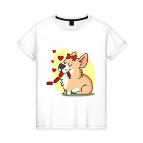 Женская футболка хлопок с принтом Влюбленная собачка , 100% хлопок | прямой крой, круглый вырез горловины, длина до линии бедер, слегка спущенное плечо | влюбленная собачка | собачка