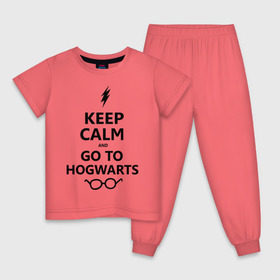 Детская пижама хлопок с принтом Keep calm and go to hogwarts. , 100% хлопок |  брюки и футболка прямого кроя, без карманов, на брюках мягкая резинка на поясе и по низу штанин
 | keep calm | сохраняйте спокойствие