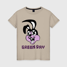 Женская футболка хлопок с принтом Green day rabbit , 100% хлопок | прямой крой, круглый вырез горловины, длина до линии бедер, слегка спущенное плечо | green day | rock | грин дэй | кролик | музыка | рок группа