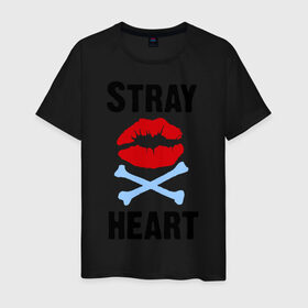 Мужская футболка хлопок с принтом Stray heart , 100% хлопок | прямой крой, круглый вырез горловины, длина до линии бедер, слегка спущенное плечо. | green day | rock | грин дэй | губы | кости | музыка | поцелуйчик | рок группа