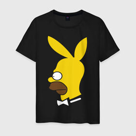 Мужская футболка хлопок с принтом Playboy Homer Simpson , 100% хлопок | прямой крой, круглый вырез горловины, длина до линии бедер, слегка спущенное плечо. | гомер