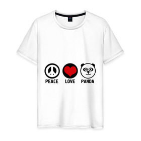 Мужская футболка хлопок с принтом Peace, love, panda (мир любовь панда) , 100% хлопок | прямой крой, круглый вырез горловины, длина до линии бедер, слегка спущенное плечо. | love | panda | peace | любовь | мир