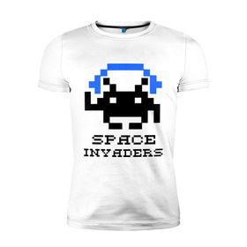 Мужская футболка премиум с принтом Космический захватчик (space invaders) , 92% хлопок, 8% лайкра | приталенный силуэт, круглый вырез ворота, длина до линии бедра, короткий рукав | Тематика изображения на принте: space invaders | космический захватчик