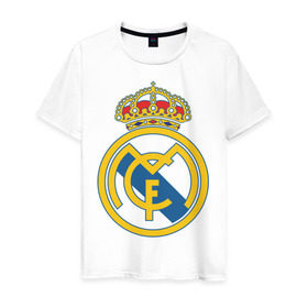 Мужская футболка хлопок с принтом Real Madrid , 100% хлопок | прямой крой, круглый вырез горловины, длина до линии бедер, слегка спущенное плечо. | real madrid | реал | реал мадрид | фанаты | фк | футбол | футбольные клубы | футбольным фанатам