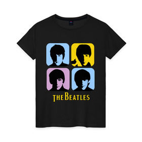 Женская футболка хлопок с принтом The Beatles pop art , 100% хлопок | прямой крой, круглый вырез горловины, длина до линии бедер, слегка спущенное плечо | beatles | the beatles | the beatles pop art | бителс