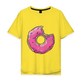 Мужская футболка хлопок Oversize с принтом Пончик Гомера , 100% хлопок | свободный крой, круглый ворот, “спинка” длиннее передней части | для влюбленных | для двоих | для пар | парные | пончики