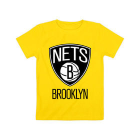 Детская футболка хлопок с принтом Nets Brooklyn , 100% хлопок | круглый вырез горловины, полуприлегающий силуэт, длина до линии бедер | бруклин
