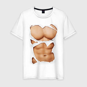 Мужская футболка хлопок с принтом Идеальный пресс , 100% хлопок | прямой крой, круглый вырез горловины, длина до линии бедер, слегка спущенное плечо. | мужское тело | мышцы | тело | торс