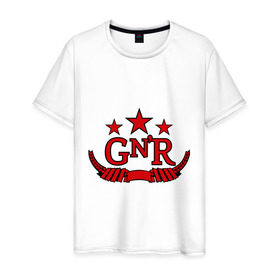 Мужская футболка хлопок с принтом GNR red , 100% хлопок | прямой крой, круглый вырез горловины, длина до линии бедер, слегка спущенное плечо. | guns and roses | guns n roses | rock | ганс н роуз | музыка | рок