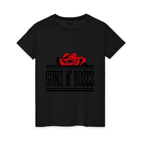 Женская футболка хлопок с принтом Guns n roses red , 100% хлопок | прямой крой, круглый вырез горловины, длина до линии бедер, слегка спущенное плечо | guns and roses | rock | ганс н роуз | музыка | рок