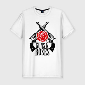 Мужская футболка премиум с принтом Guns n roses rose , 92% хлопок, 8% лайкра | приталенный силуэт, круглый вырез ворота, длина до линии бедра, короткий рукав | Тематика изображения на принте: guns and roses | rock | ганс н роуз | музыка | рок