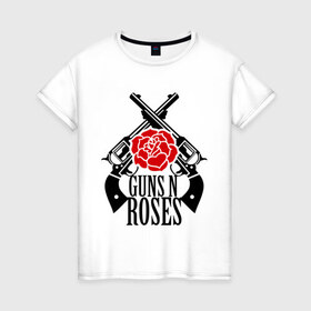 Женская футболка хлопок с принтом Guns n roses rose , 100% хлопок | прямой крой, круглый вырез горловины, длина до линии бедер, слегка спущенное плечо | guns and roses | rock | ганс н роуз | музыка | рок