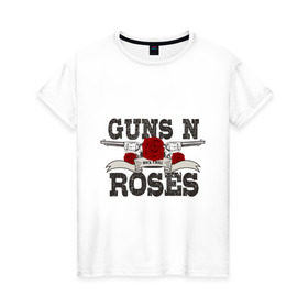 Женская футболка хлопок с принтом Guns n roses black , 100% хлопок | прямой крой, круглый вырез горловины, длина до линии бедер, слегка спущенное плечо | guns and roses | rock | ганс н роуз | музыка | рок