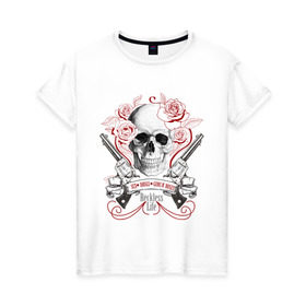 Женская футболка хлопок с принтом Sex Drugs Guns n roses , 100% хлопок | прямой крой, круглый вырез горловины, длина до линии бедер, слегка спущенное плечо | guns and roses | rock | ганс н роуз | музыка | рок
