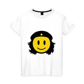 Женская футболка хлопок с принтом Смайл Че Гевара , 100% хлопок | прямой крой, круглый вырез горловины, длина до линии бедер, слегка спущенное плечо | che gevara | smile | смайл