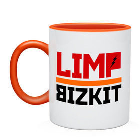 Кружка двухцветная с принтом Limp Bizkit (2) , керамика | объем — 330 мл, диаметр — 80 мм. Цветная ручка и кайма сверху, в некоторых цветах — вся внутренняя часть | rock | лимп бизкит | рок группа | рок музыка