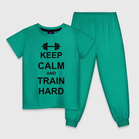 Детская пижама хлопок с принтом Keep calm and train hard , 100% хлопок |  брюки и футболка прямого кроя, без карманов, на брюках мягкая резинка на поясе и по низу штанин
 | keep calm | keep calm and train hard | train hard | гантель