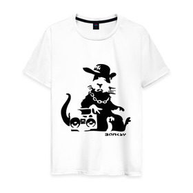 Мужская футболка хлопок с принтом Gangsta rat (Banksy) , 100% хлопок | прямой крой, круглый вырез горловины, длина до линии бедер, слегка спущенное плечо. | бэнкси | гангстер | граффити | грызун | мышь | хомяк