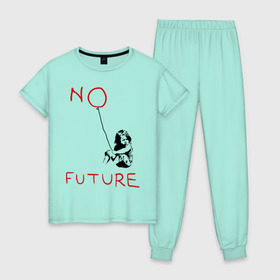 Женская пижама хлопок с принтом No future Banksy , 100% хлопок | брюки и футболка прямого кроя, без карманов, на брюках мягкая резинка на поясе и по низу штанин | banksy | бэнкси | графити | граффити | стрит арт