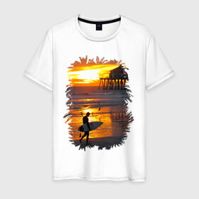 Мужская футболка хлопок с принтом Summer surfing , 100% хлопок | прямой крой, круглый вырез горловины, длина до линии бедер, слегка спущенное плечо. | летние | лето | море | на лето | океан | пляж | серфинг