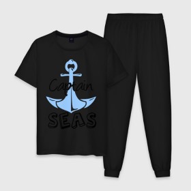 Мужская пижама хлопок с принтом Captain seas , 100% хлопок | брюки и футболка прямого кроя, без карманов, на брюках мягкая резинка на поясе и по низу штанин
 | Тематика изображения на принте: 