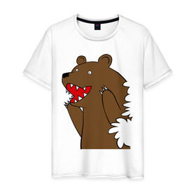 Мужская футболка хлопок с принтом Медведь цензурный , 100% хлопок | прямой крой, круглый вырез горловины, длина до линии бедер, слегка спущенное плечо. | интернет приколы | медведь | медведь в кустах | приколы