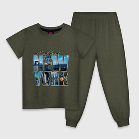 Детская пижама хлопок с принтом Надпись NY , 100% хлопок |  брюки и футболка прямого кроя, без карманов, на брюках мягкая резинка на поясе и по низу штанин
 | Тематика изображения на принте: new york | ny | nyc | urban | город | города | нью йорк | урбан