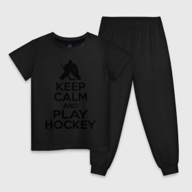 Детская пижама хлопок с принтом Keep calm and play hockey , 100% хлопок |  брюки и футболка прямого кроя, без карманов, на брюках мягкая резинка на поясе и по низу штанин
 | hockey | keep calm | keep calm and play hockey | вратарь | хоккеист | хоккей | хоккейный вратарь