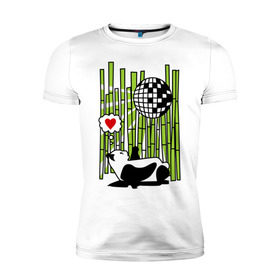Мужская футболка премиум с принтом Disco love panda , 92% хлопок, 8% лайкра | приталенный силуэт, круглый вырез ворота, длина до линии бедра, короткий рукав | Тематика изображения на принте: панда