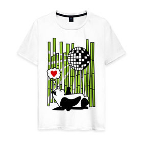 Мужская футболка хлопок с принтом Disco love panda , 100% хлопок | прямой крой, круглый вырез горловины, длина до линии бедер, слегка спущенное плечо. | Тематика изображения на принте: панда