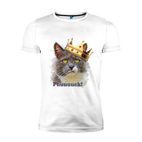 Мужская футболка премиум с принтом Fuuuuuuck , 92% хлопок, 8% лайкра | приталенный силуэт, круглый вырез ворота, длина до линии бедра, короткий рукав | fuuuuuuck | золотая корона | киса | корона | кот | кот с короной | котик | котэ | кошка | прикольный кот