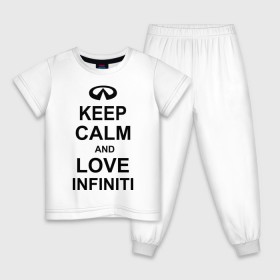 Детская пижама хлопок с принтом keep calm and love infiniti , 100% хлопок |  брюки и футболка прямого кроя, без карманов, на брюках мягкая резинка на поясе и по низу штанин
 | автомобили | машины | сохраняй спокойствие и люби инфинити | тачки