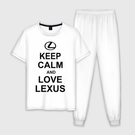 Мужская пижама хлопок с принтом keep calm and love lexus , 100% хлопок | брюки и футболка прямого кроя, без карманов, на брюках мягкая резинка на поясе и по низу штанин
 | Тематика изображения на принте: автомобили | машины | сохраняй спокойствие и люби лексус | тачки