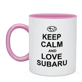 Кружка двухцветная с принтом keep calm and love subaru , керамика | объем — 330 мл, диаметр — 80 мм. Цветная ручка и кайма сверху, в некоторых цветах — вся внутренняя часть | автомобили | машины | сохраняй спокойствие и люби субару | субарик | тачки