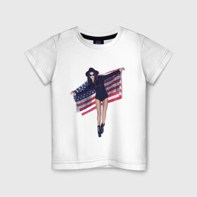 Детская футболка хлопок с принтом American girl , 100% хлопок | круглый вырез горловины, полуприлегающий силуэт, длина до линии бедер | swag | usa | америка | американский флаг | девушка | сша