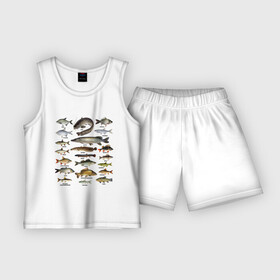 Детская пижама с шортами хлопок с принтом Популярные виды рыб ,  |  | Тематика изображения на принте: рыба | рыбалка | рыбачить | туризм | туристические | туристу | улов