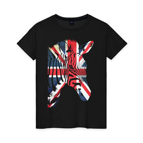 Женская футболка хлопок с принтом Британская зебра , 100% хлопок | прямой крой, круглый вырез горловины, длина до линии бедер, слегка спущенное плечо | dtg | england | англия | британия | британский флаг | великобритания | животные | прикольные картинки