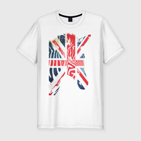 Мужская футболка премиум с принтом Британская зебра , 92% хлопок, 8% лайкра | приталенный силуэт, круглый вырез ворота, длина до линии бедра, короткий рукав | Тематика изображения на принте: dtg | england | англия | британия | британский флаг | великобритания | животные | прикольные картинки