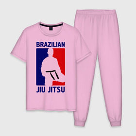 Мужская пижама хлопок с принтом Джиу-джитсу (Jiu jitsu) , 100% хлопок | брюки и футболка прямого кроя, без карманов, на брюках мягкая резинка на поясе и по низу штанин
 | Тематика изображения на принте: brazilian | бой | джиу джитсу | карате | черный пояс