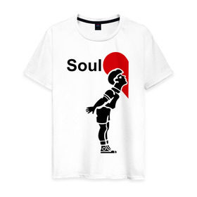 Мужская футболка хлопок с принтом Soul Mate (родная душа). , 100% хлопок | прямой крой, круглый вырез горловины, длина до линии бедер, слегка спущенное плечо. | для влюбленных | для двоих | любовь | парные | половинка | сердечко | сердце