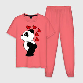 Мужская пижама хлопок с принтом Поцелуй панды (парная) , 100% хлопок | брюки и футболка прямого кроя, без карманов, на брюках мягкая резинка на поясе и по низу штанин
 | панда