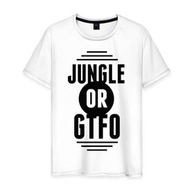 Мужская футболка хлопок с принтом Jungle or GTFO , 100% хлопок | прямой крой, круглый вырез горловины, длина до линии бедер, слегка спущенное плечо. | Тематика изображения на принте: games | gtfo | jungle or gtfo | league of legends | leaguelegends | lol | игры | лига легенд