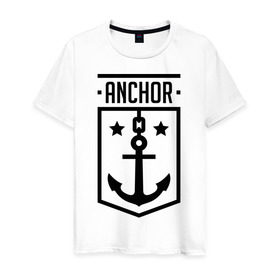 Мужская футболка хлопок с принтом Anchor Shield , 100% хлопок | прямой крой, круглый вырез горловины, длина до линии бедер, слегка спущенное плечо. | Тематика изображения на принте: anchor shield | анкор | море | морская тема | моряк | якорь | яхтклуб
