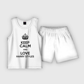 Детская пижама с шортами хлопок с принтом Keep calm and love Harry Styles ,  |  | Тематика изображения на принте: 1d | harry styles | keep calm | music | one direction | гарри стайлс
