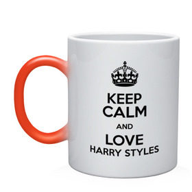 Кружка хамелеон с принтом Keep calm and love Harry Styles , керамика | меняет цвет при нагревании, емкость 330 мл | Тематика изображения на принте: 1d | harry styles | keep calm | music | one direction | гарри стайлс
